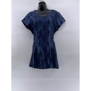 CABRAIS COLLECTION Women's Blue Pineapple Crewneck Short Sleeve Mini Dress SZ 12